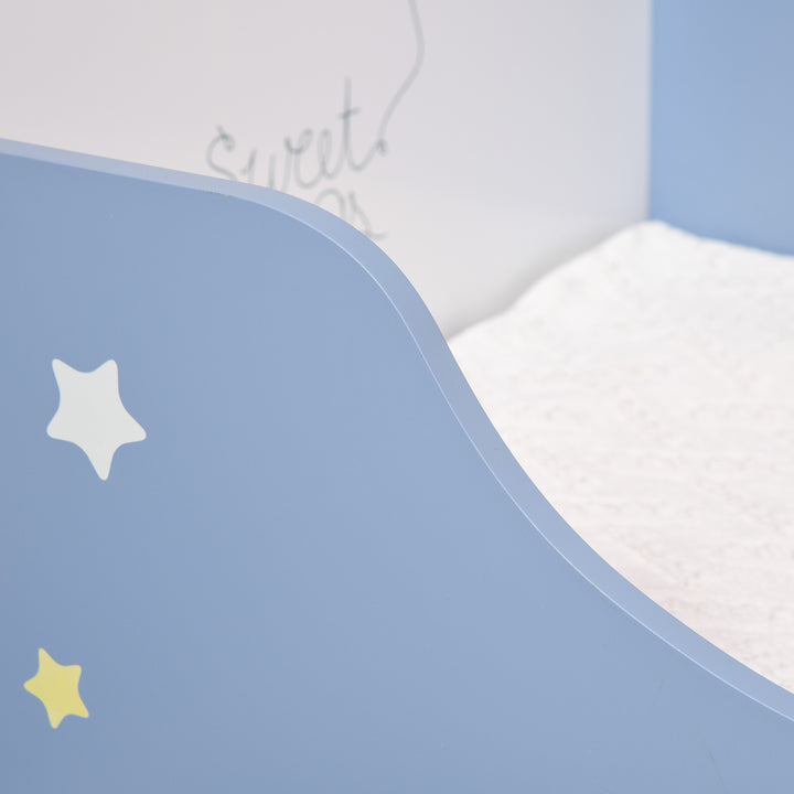 HOMCOM Kids Toddler Wooden Bed Round Edged with Guardrails Stars Image 143 x 74 x 59 cm Blue | Aosom UK