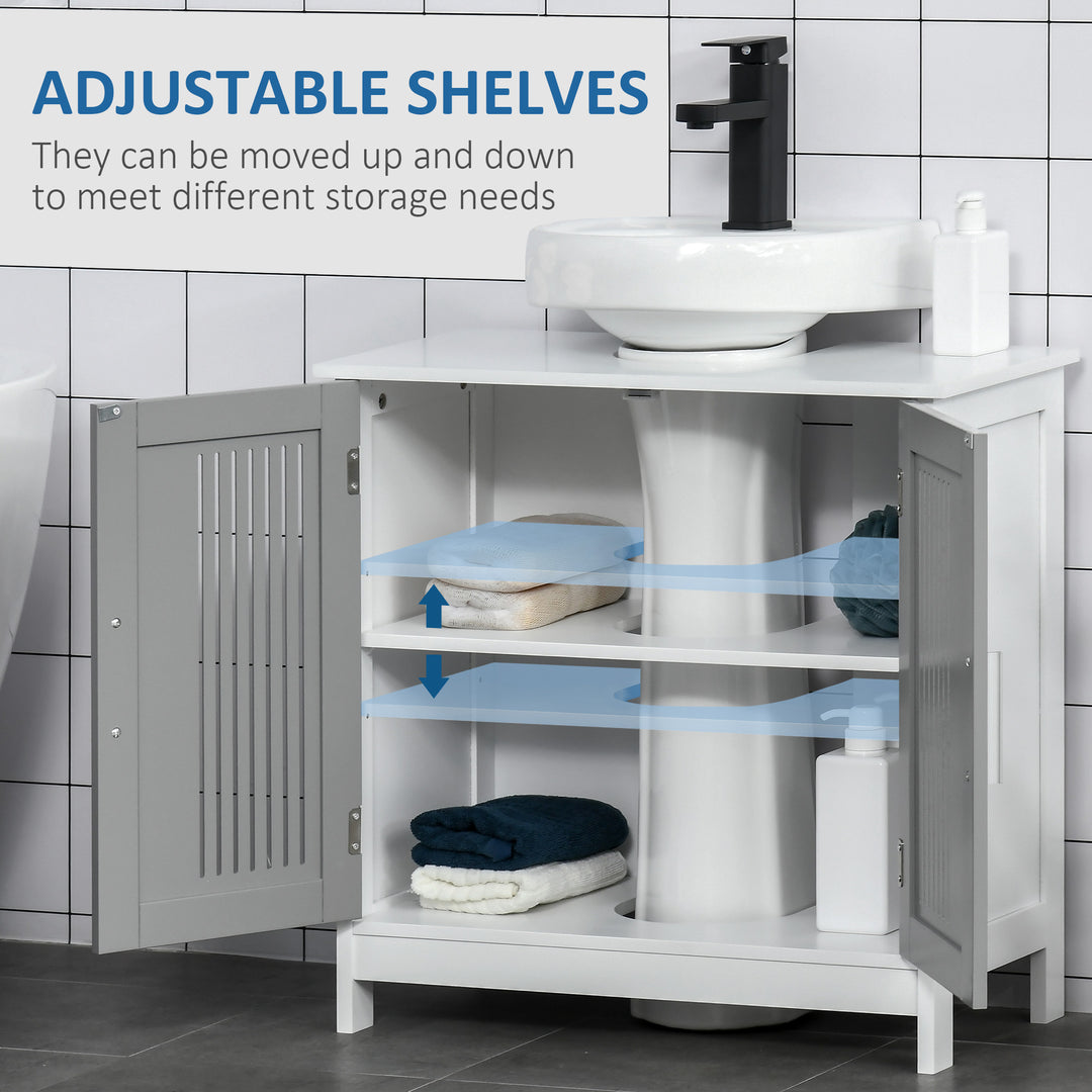 Modern Under Sink Cabinet with 2 Doors, Bathroom Vanity Unit, Pedestal Under Sink Design, Storage Cupboard with Adjustable Shelves, Grey