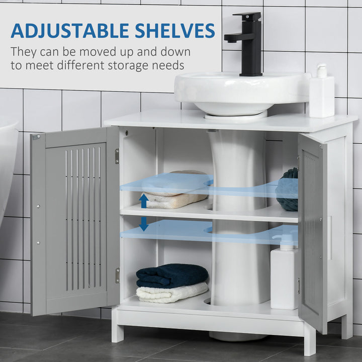 Modern Under Sink Cabinet with 2 Doors, Bathroom Vanity Unit, Pedestal Under Sink Design, Storage Cupboard with Adjustable Shelves, Grey