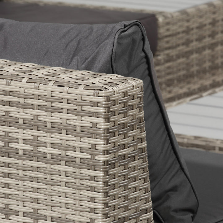 4 PCs Rattan Garden Furniture Outdoor Sectional Corner Sofa and Coffee Table Set Conservatory Wicker Weave Furniture with Armrest and Cushions - Light Grey