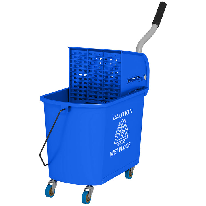 HOMCOM 20L Mop Bucket with Wringer and Handle, Mop Bucket on Wheels for Floor Cleaning, Separate Dirty and Clean Water, Blue | Aosom UK