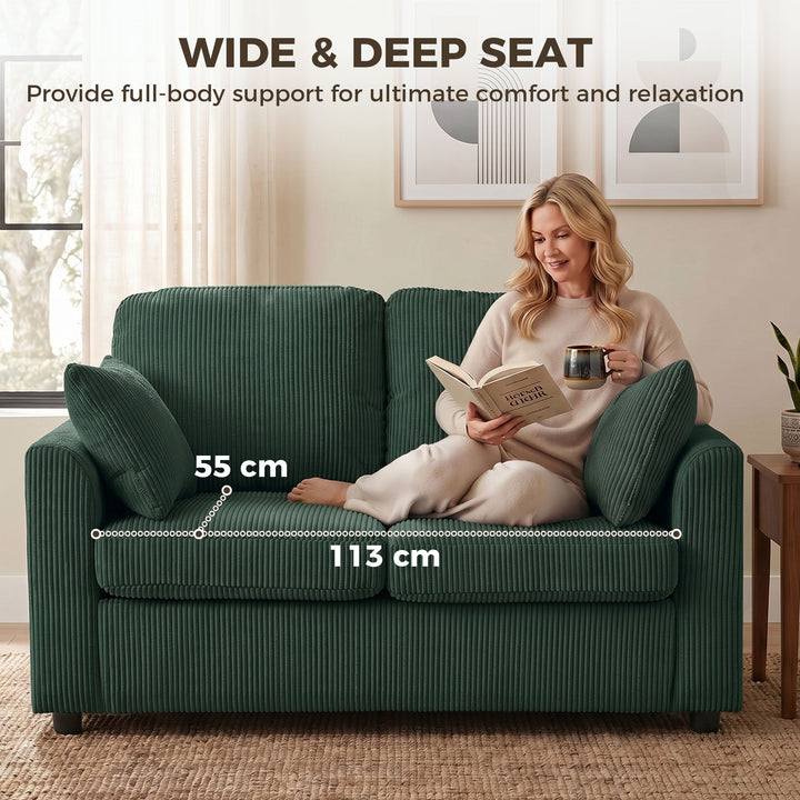 2 Seater Sofa, Corduroy Small Couch with Spring Cushion, Wide and Deep