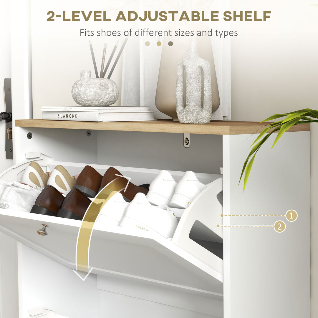 Two Flip Drawer Shoe Cabinet - White