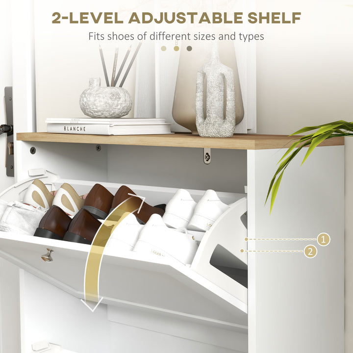 Two Flip Drawer Shoe Cabinet - White