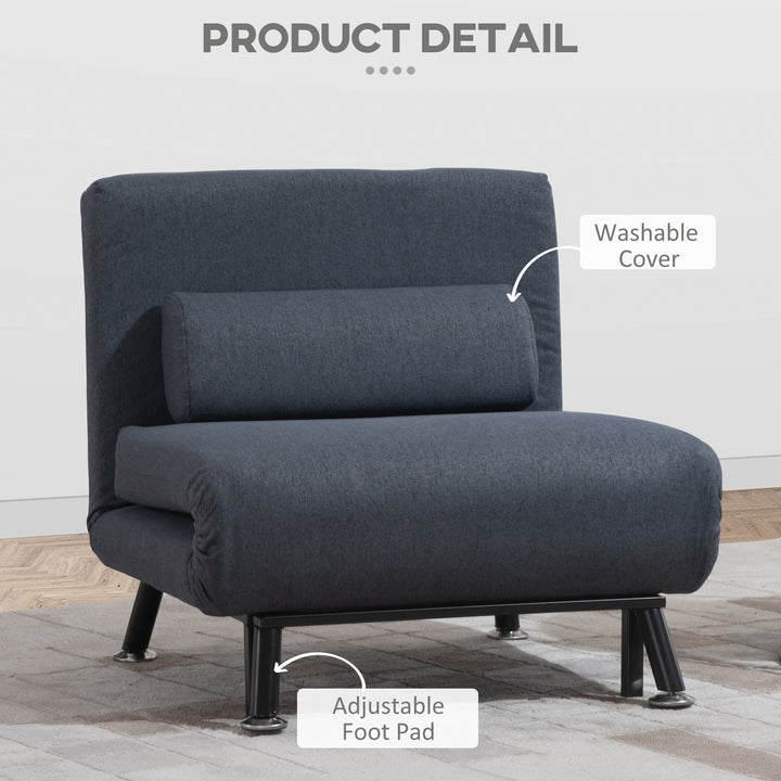MCL Linen Chair Bed, 3-in-1 Convertible Sleeper Chair with Adjustable Backrest, Pillow, for Living Room, Bedroom, Dark Grey
