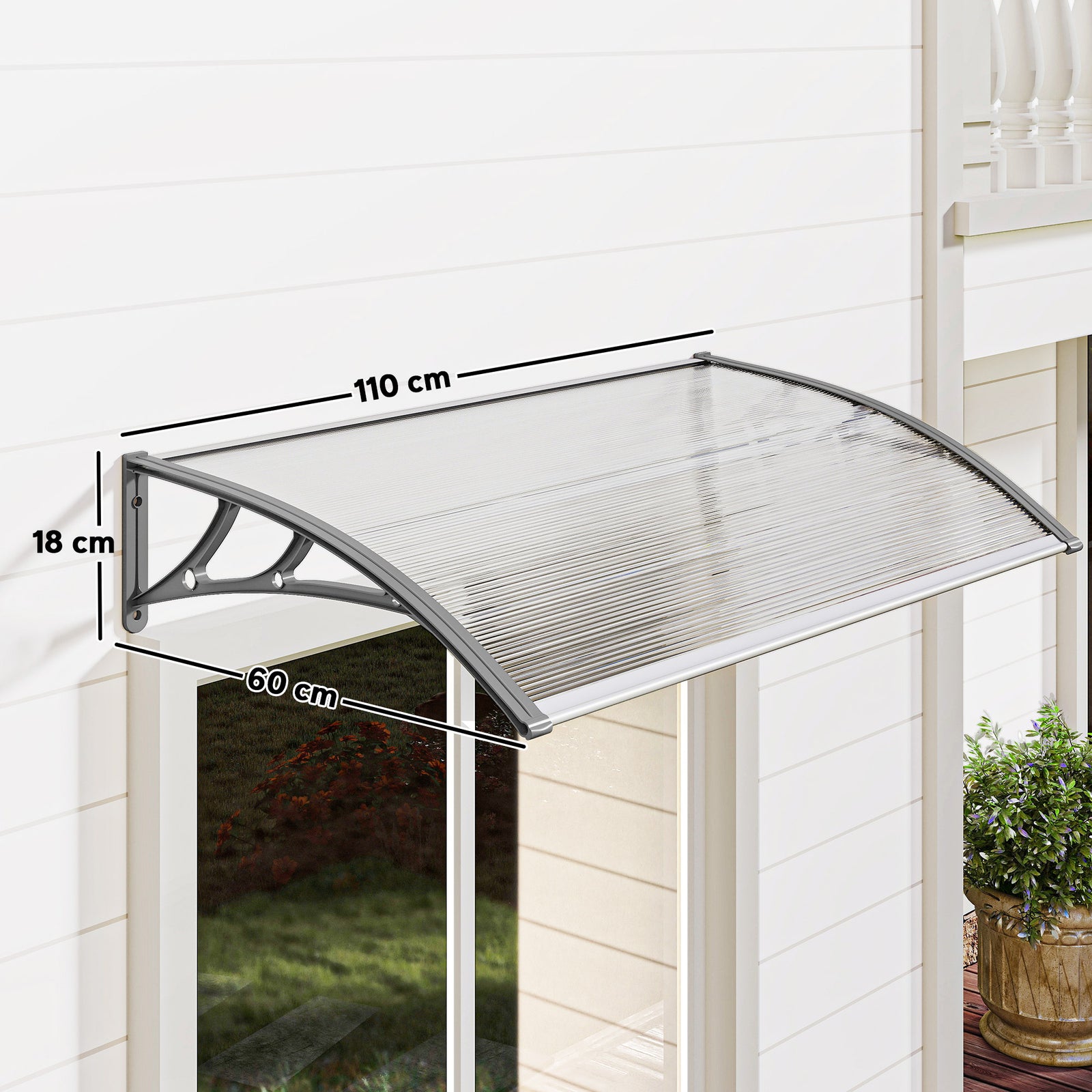Front Door Canopy, Outdoor Awning, Rain Shelter, 110 x 60cm, Grey