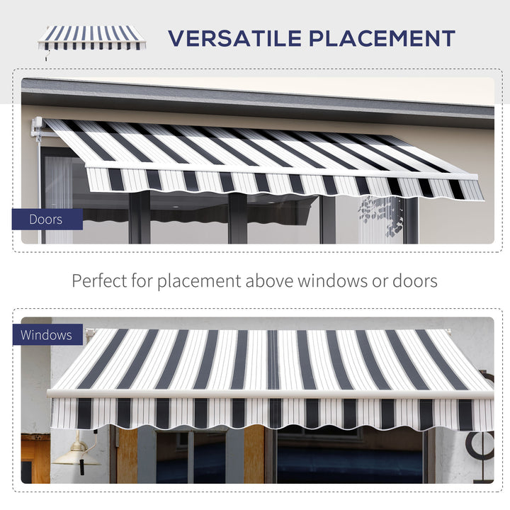Manual Retractable Awning, 2.5x2 m-Dark Blue/White Stripes