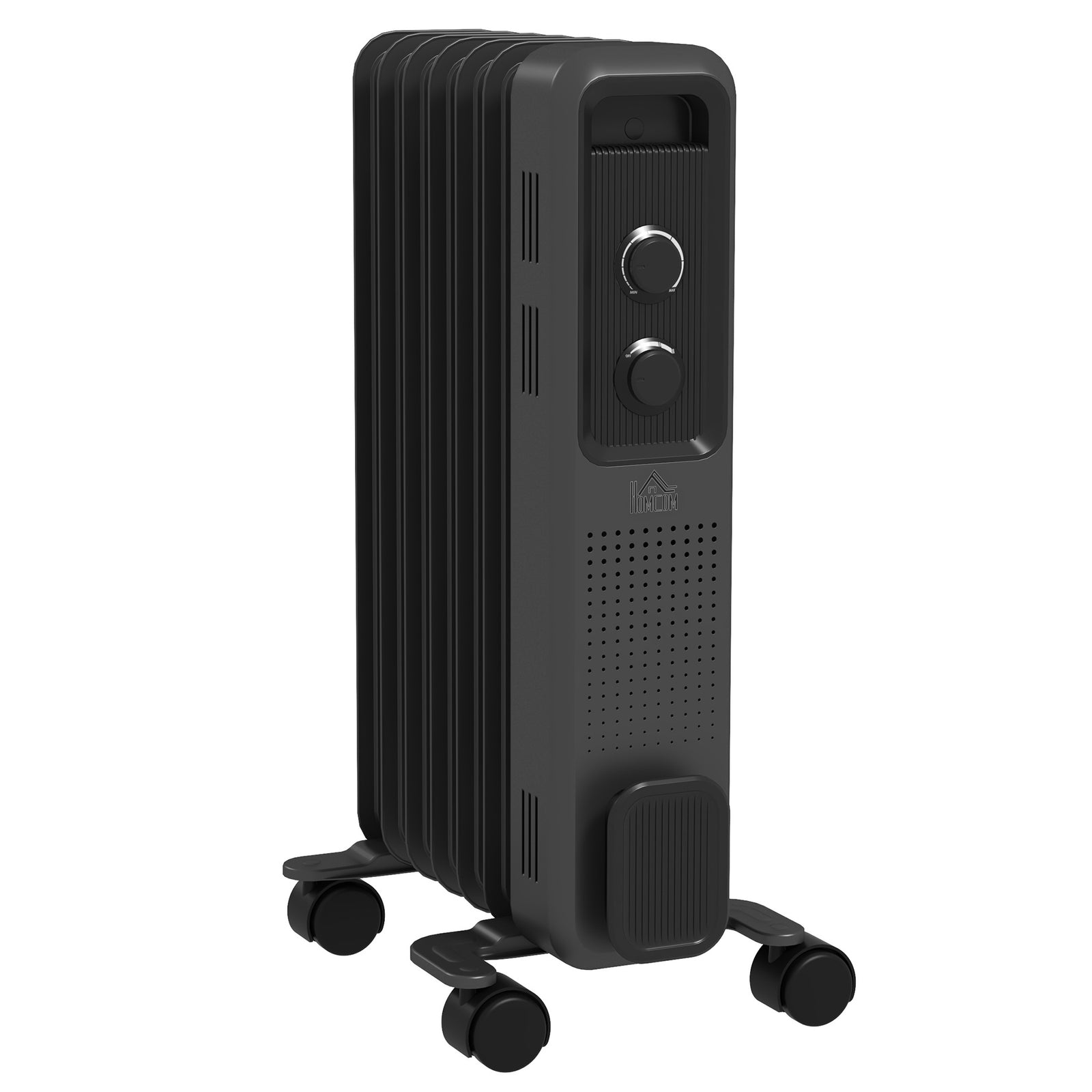 1500W Oil Filled Radiator, 7 Fin, Portable Electric Heater with 3 Heat Settings, Safety Cut-Off and Wheels, Grey