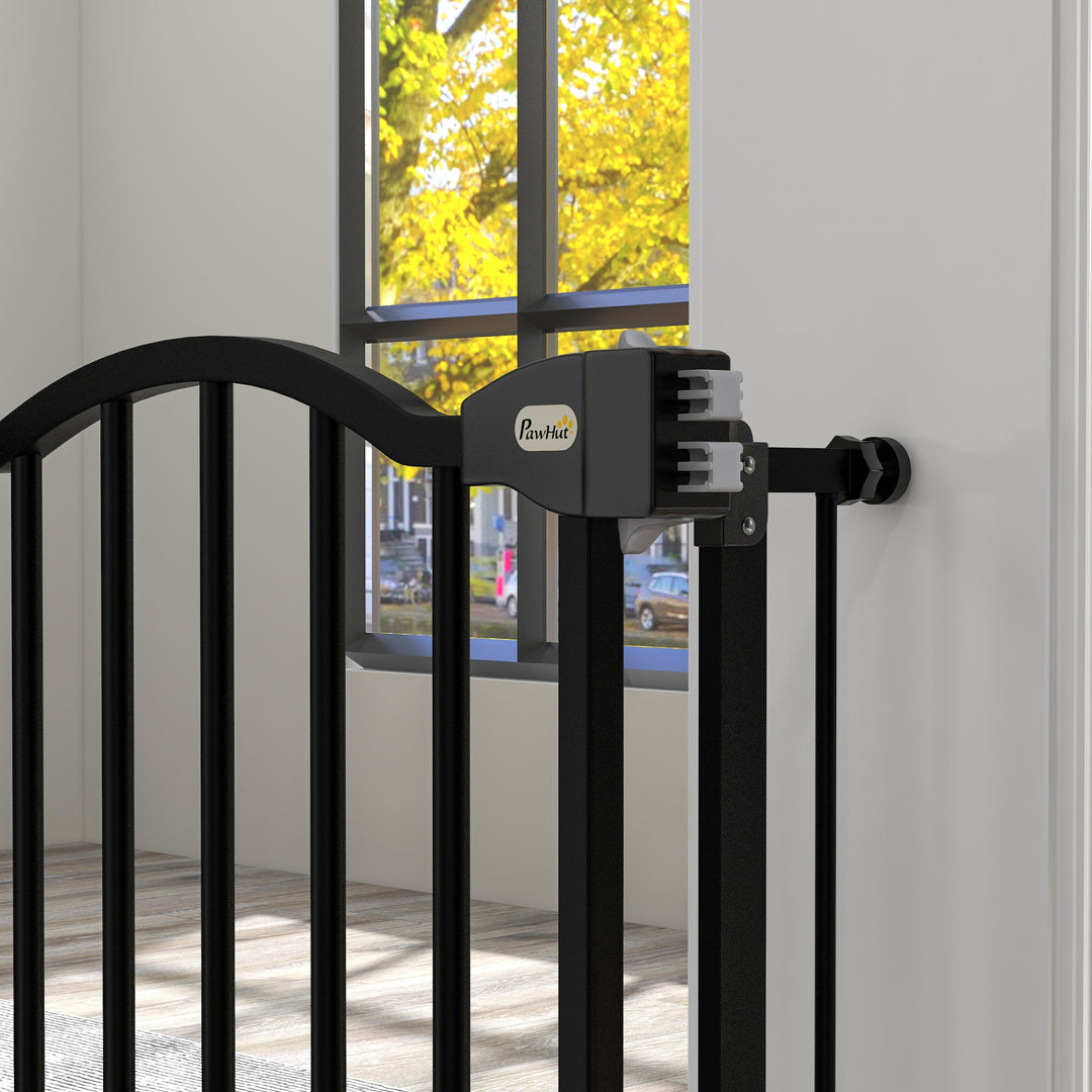 PawHut Metal 74-94cm Adjustable Pet Gate Safety Barrier w/ Auto-Close Door Black | Aosom UK