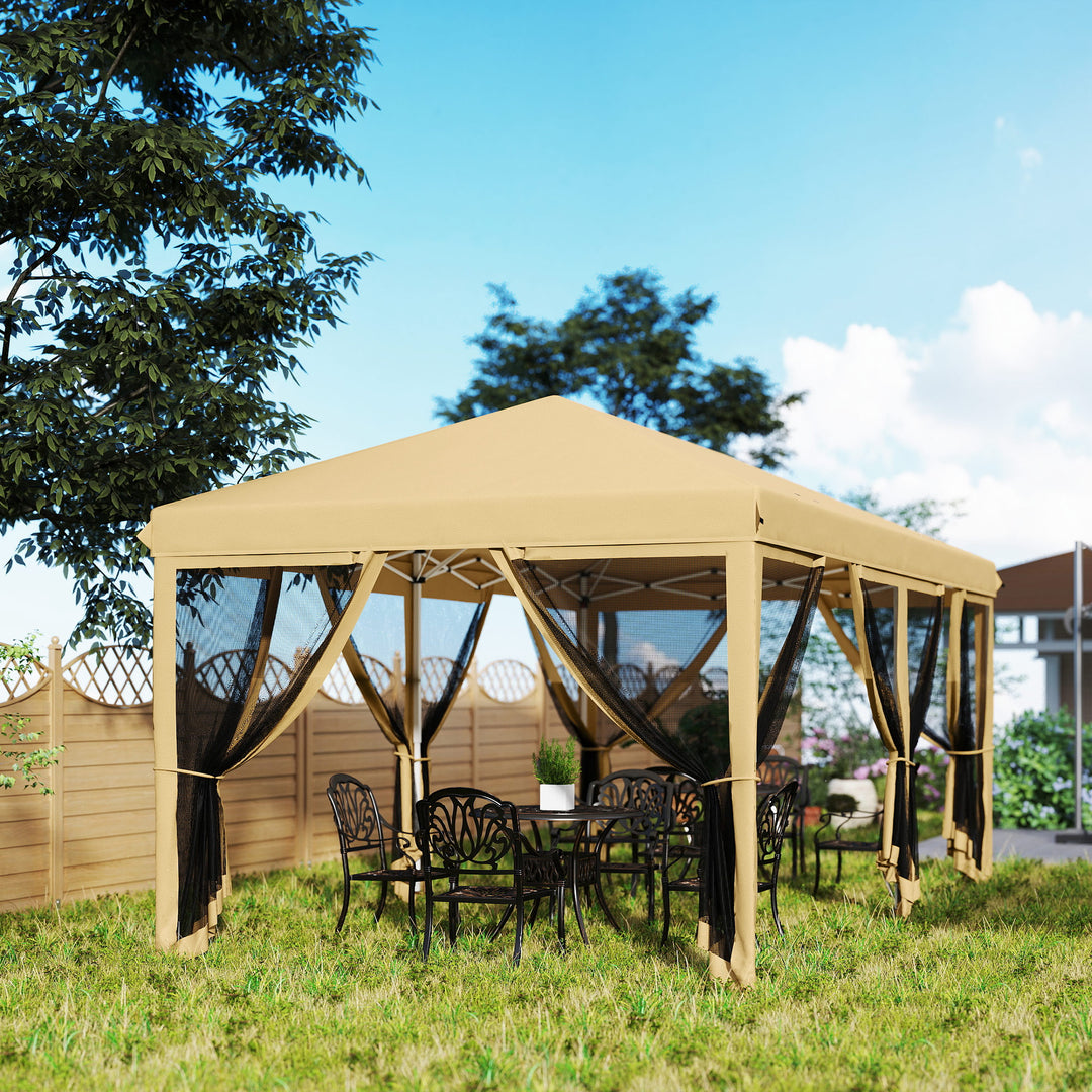 3 x 6m Pop Up Gazebo, Outdoor Canopy Shelter, Marquee Party Wedding Tent with 6 Mesh Walls and Carry Bag, Beige