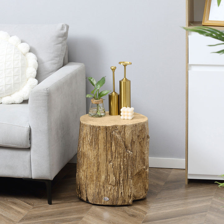 Tree Stump End Table, Round Concrete Side Table for Indoor and Outdoor
