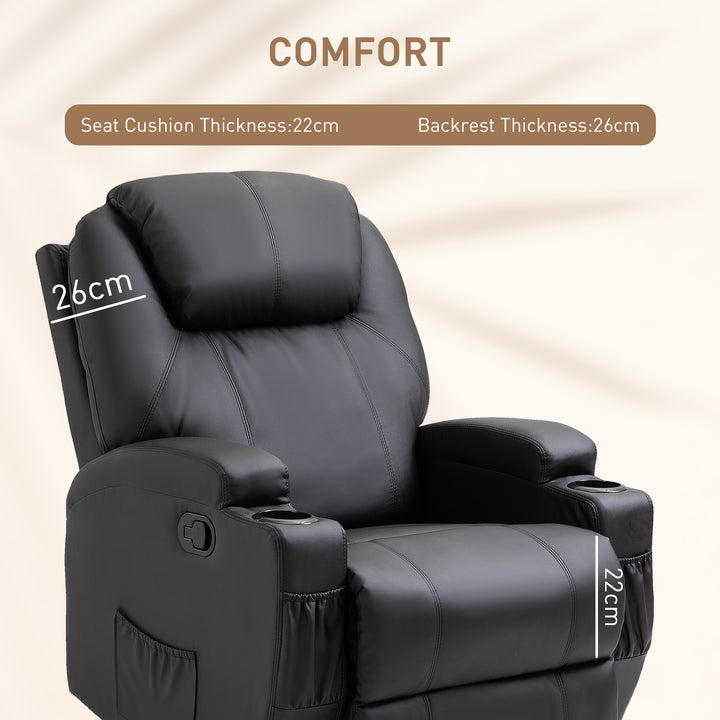 Recliner Chair, Recliner Massage Rocker Chair with 360° Rotate, 165° Reclining Function, Adjustable Footrest, Swivel Armchair Single Sofa for Living Room with Drink Holders, Side Pockets, Black