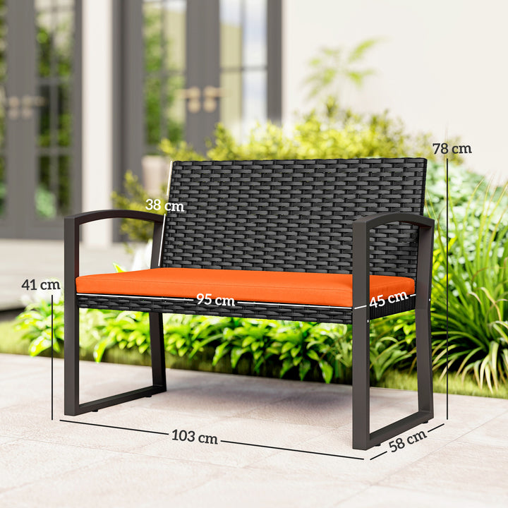 Two-Seater Rattan Garden Bench - Orange