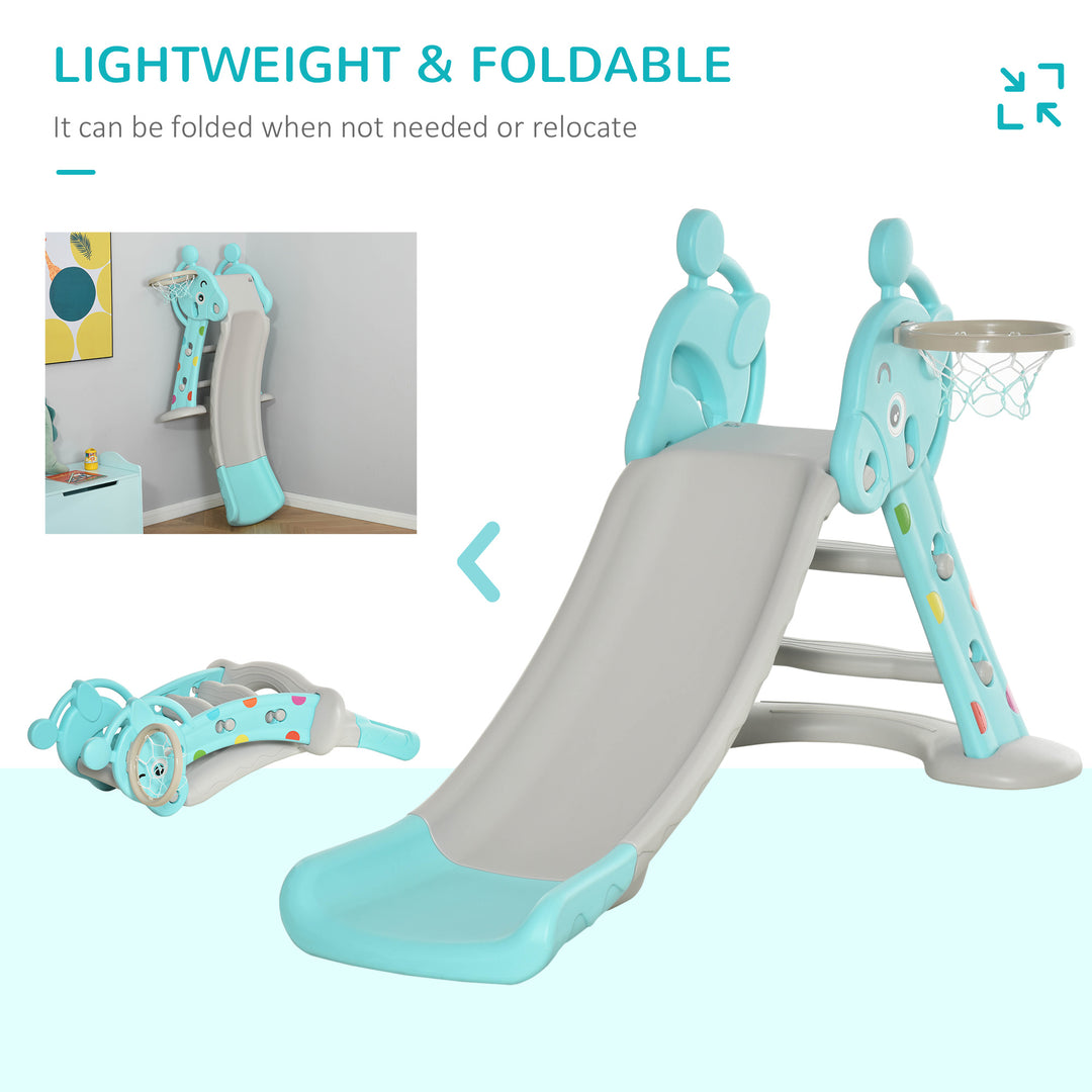 Kids Slide 2 in 1 Toddler Freestanding slide with Basketball Hoop Indoor/Outdoor Use Deer Shaped for 18 months -4 Years Old Blue