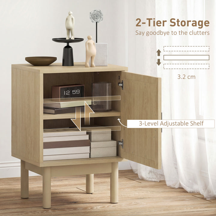 Rattan Bedside Table for Bedroom - Natural Wood