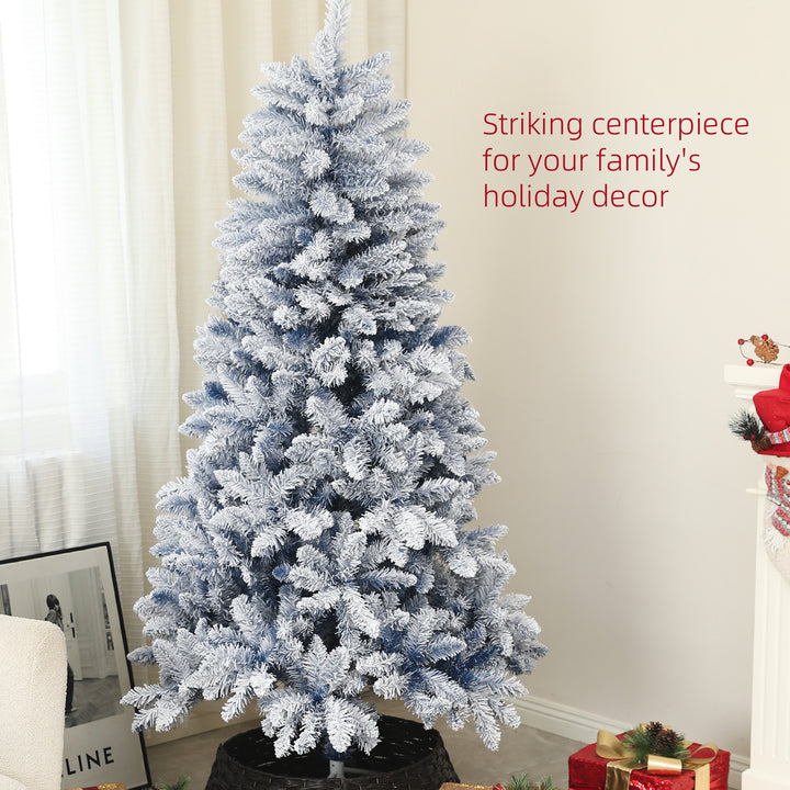 HOMCOM 6ft Flocked Artificial Christmas Tree with 700 Snow Frosted Tips, Metal Stand, Snowy Hinged Xmas Tree, Blue