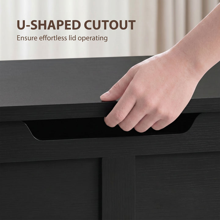 127L Home Storage Box, with Safety Hinges - Black Wood-Effect