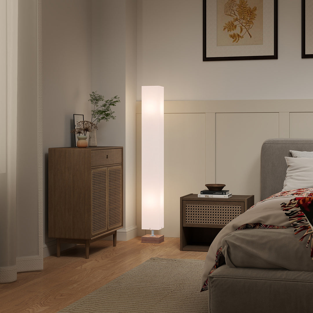 Floor Lamp, 120cm Standing Lamp with Linen Lampshade, Standard Light with Pine Wood Base for Living Room, Bedroom (Bulbs Not Included)