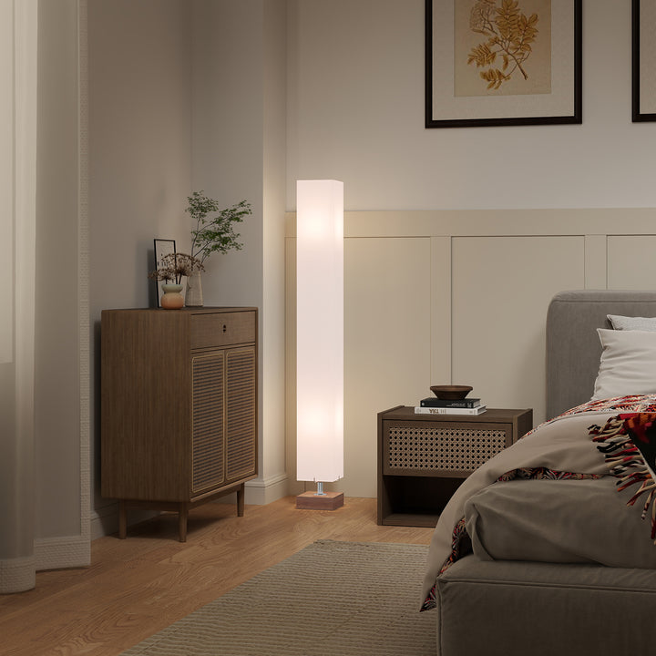 Floor Lamp, 120cm Standing Lamp with Linen Lampshade, Standard Light with Pine Wood Base for Living Room, Bedroom (Bulbs Not Included)