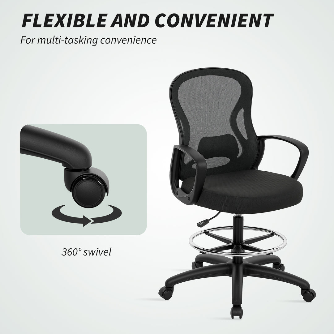 Drafting Chair with Adjustable Footrest, Ergonomic Mesh Office Chair with Lumbar Support, Adjustable Height for Standing Desk, Black
