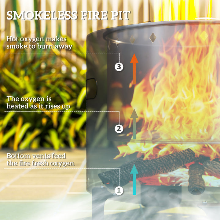 Smokeless Steel Fire Pit, with Poker - Grey