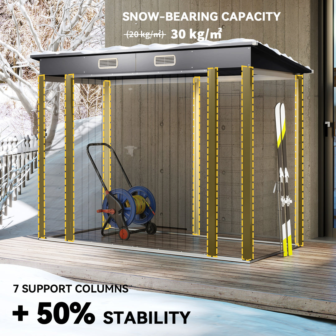3.7 x 7.9ft Galvanised Steel Shed, with Latched Door and Padlock - Grey