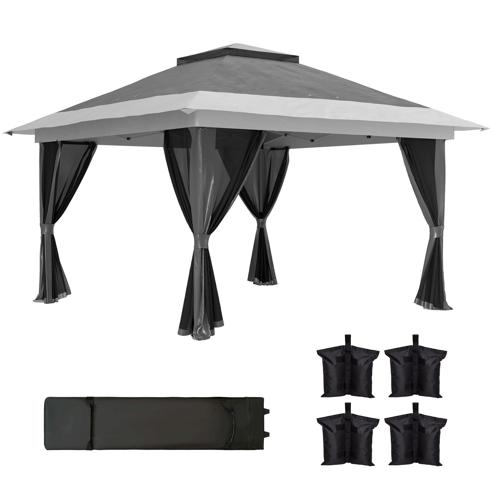 3.6 x 3.6m Pop-Up Gazebo, with Accessories - Grey