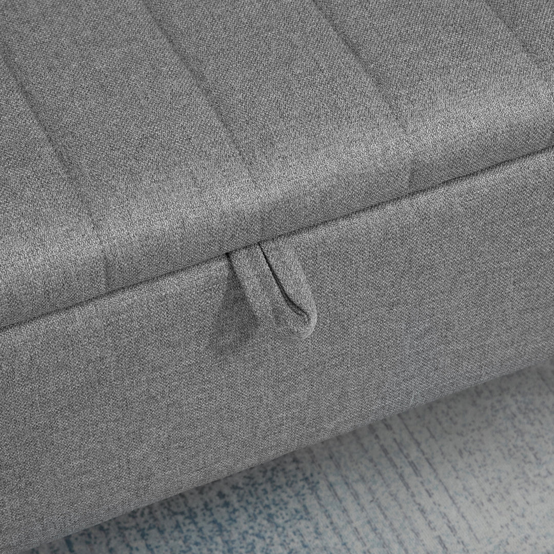 Storage Ottoman with Flip Top, Rectangular Upholstered Bench, Linen Look Fabric Footstool with Steel Legs for Living Room, Bedroom, Grey
