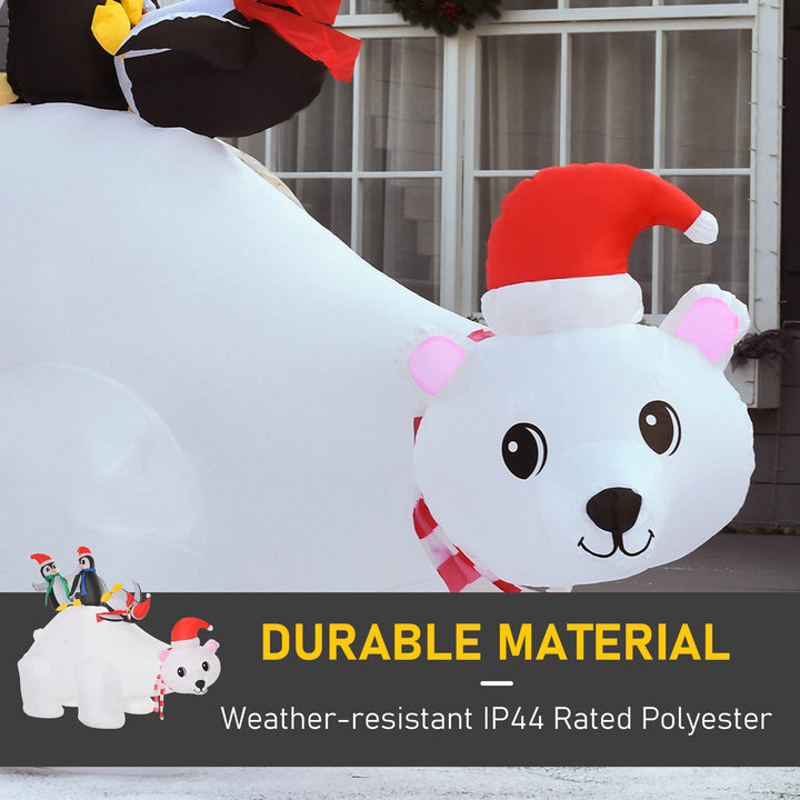 HOMCOM 5ft Outdoor Christmas Inflatable with LED Light, Lighted Blowup Polar Bear with Three Penguins, Giant Yard Party Decoration for Garden Lawn