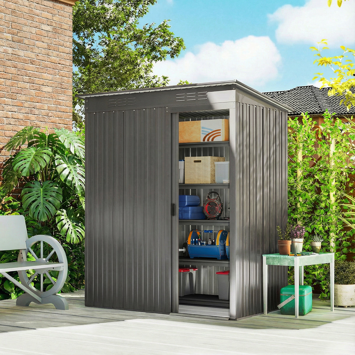 5 x 3.5ft Metal Garden Storage Shed with Effortless Assembly and 2 Pai