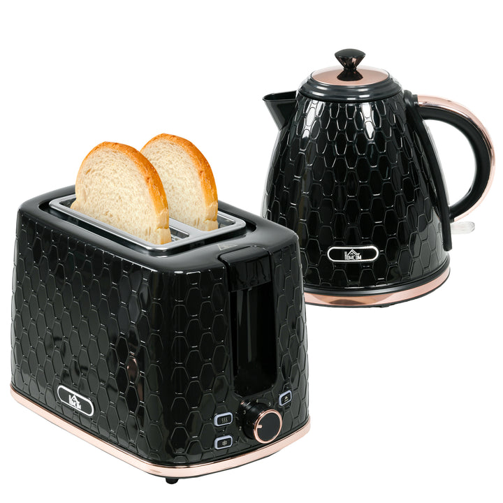 HOMCOM 1.7L 3000W Fast Boil Kettle & 2 Slice Toaster Set, Kettle and Toaster Set with Auto Shut Off, Browning Controls, Black | Aosom UK