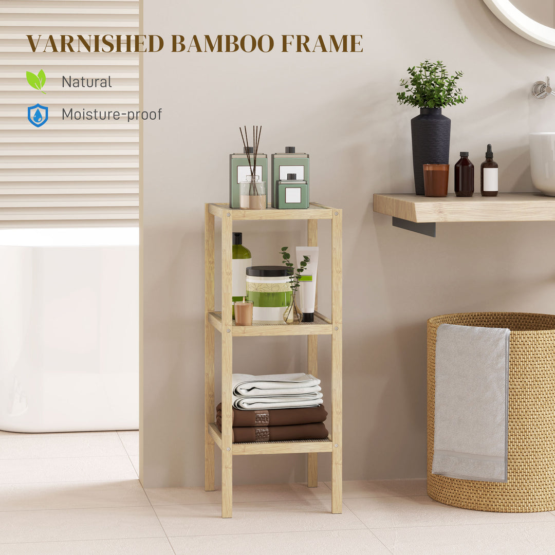 Three-Tier Bamboo Bathroom Shelf - Natural Finish