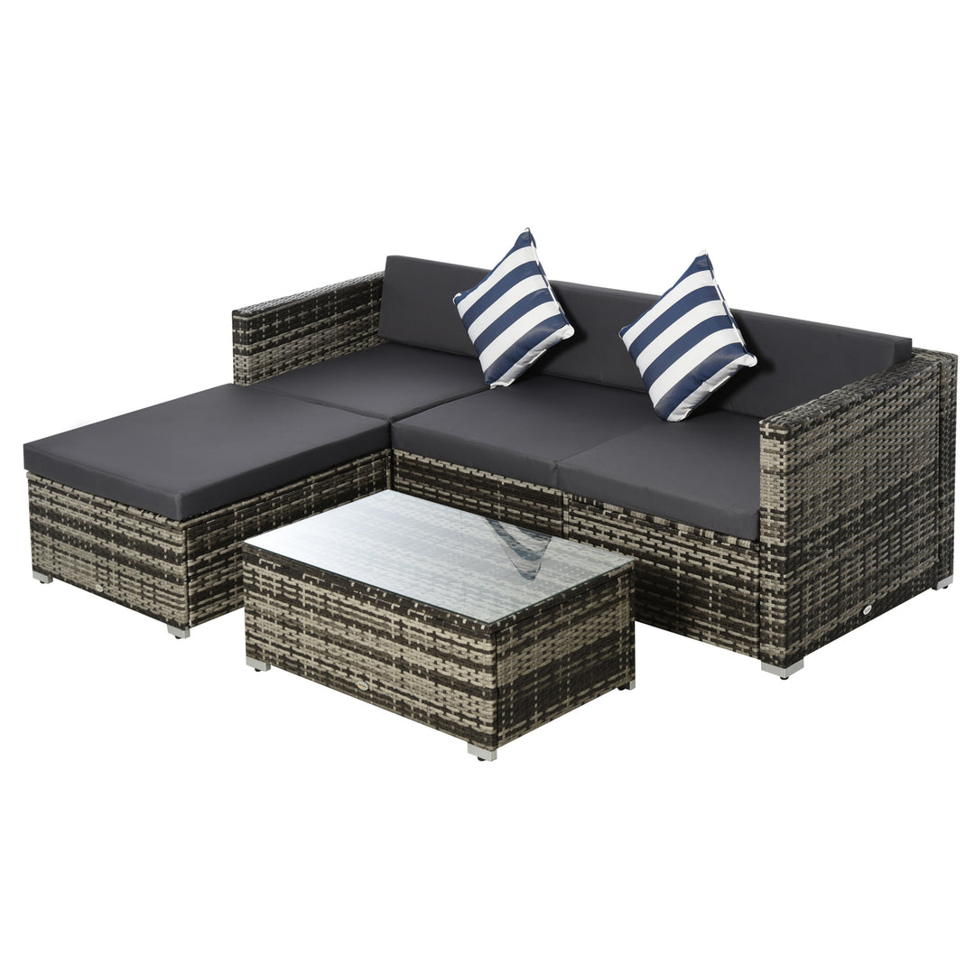 4-Seater Rattan Sofa Set Wicker Sectional Furniture Cushion Grey Garden