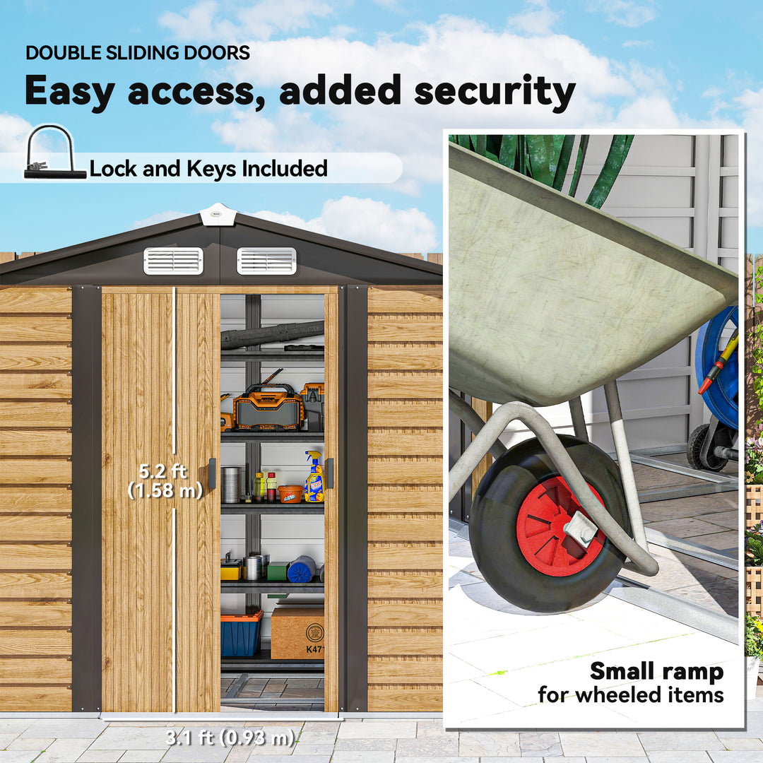 Outsunny 7 x 4ft Garden Shed, Easy to Assemble, Upgraded Galvanised Steel Frame with Foundation Kit, Double Doors with Lock, Outdoor Metal Shed with Vents and Gloves, Garden Storage Shed, Natural