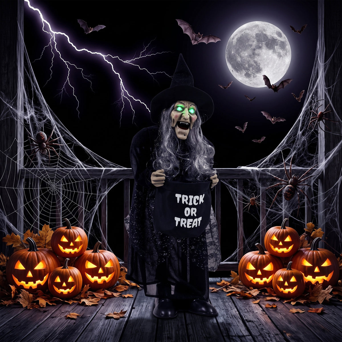94cm Animated Witch Halloween Decoration, Scary Halloween Animatronics