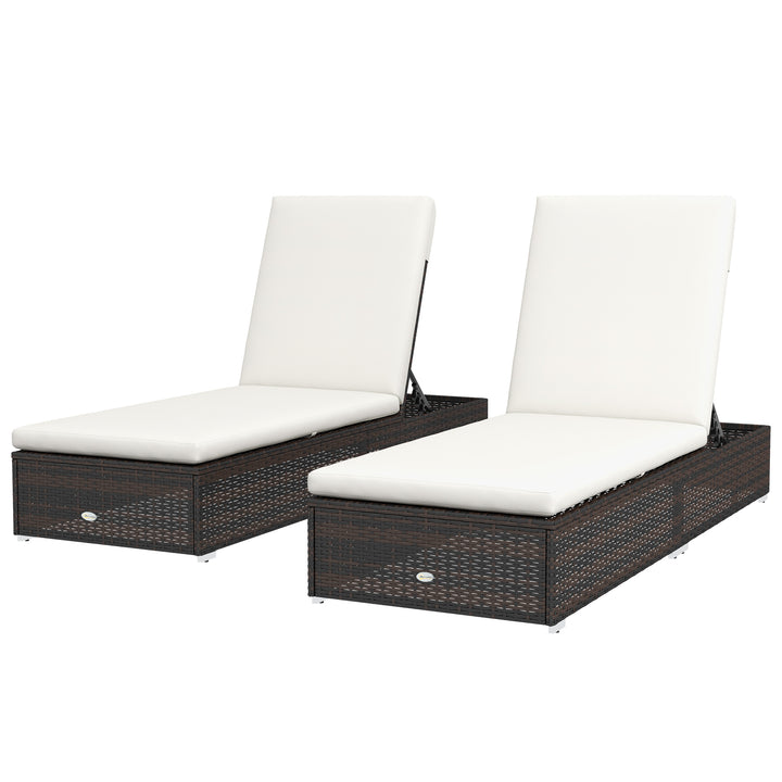 Outsunny Set of Two Rattan Sun Loungers, with Reclining Backs - Brown/Cream | Aosom UK