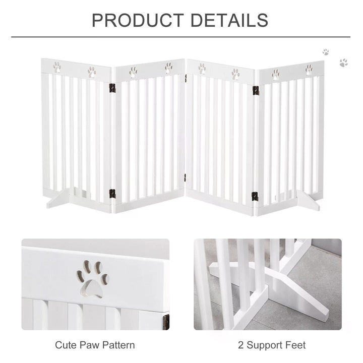 PawHut Foldable Wooden Pet Barrier: 4-Panel Safeguard for Doorways & Stairs, White | Aosom UK