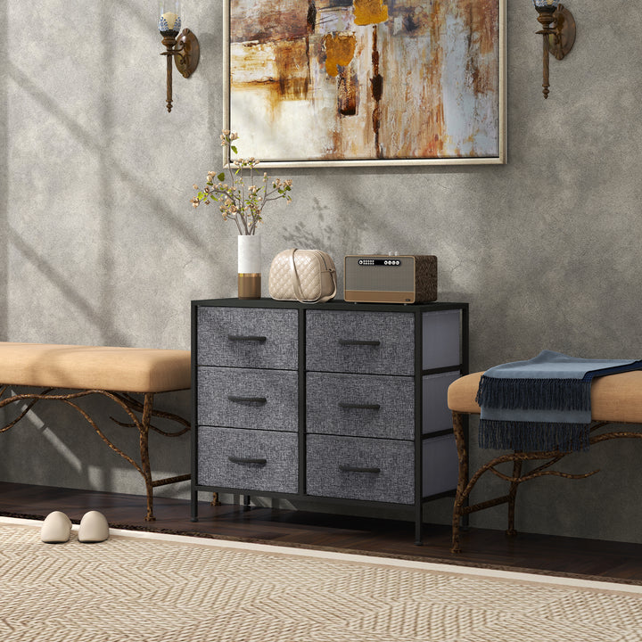 Fabric Chest of Drawers, Industrial Bedroom Dresser with 6 Fabric Drawers, Steel Frame and Wooden Top for Nursery, Living Room, Hallway, Black