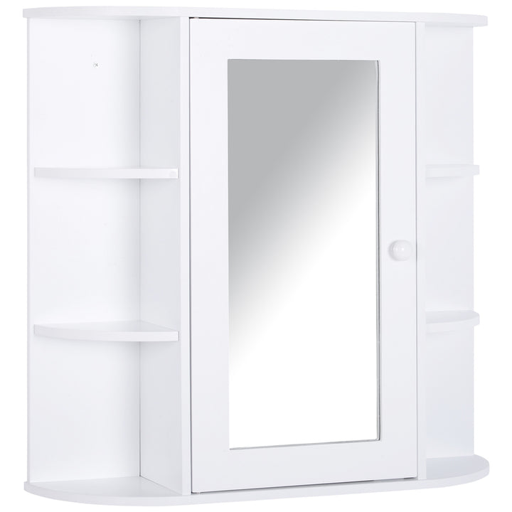 HOMCOM Bathroom Wall Cabinet with Mirror, the Side Shelves & a Handle to Open the Middle Cabinet, 66W x 17D x 63H cm, White | Aosom UK