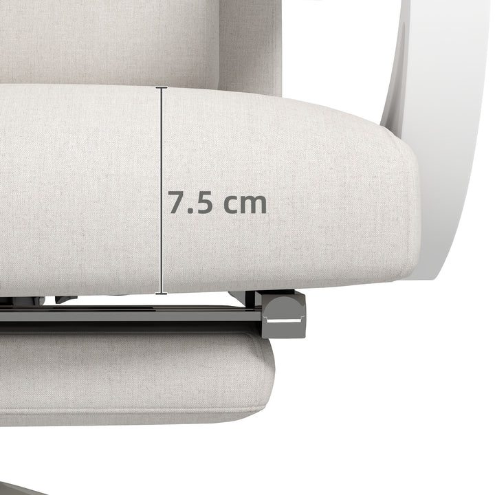 Linen-Look Office Chair, with 160° Reclining Back and Footrest - White