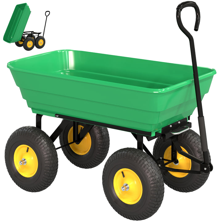 MCL 75 Litre Large Garden Cart, Tipping Wheelbarrows Heavy Duty Garden Dump Trolley 200kg Capacity for Festivals, Tools, Plants, Logs - Green