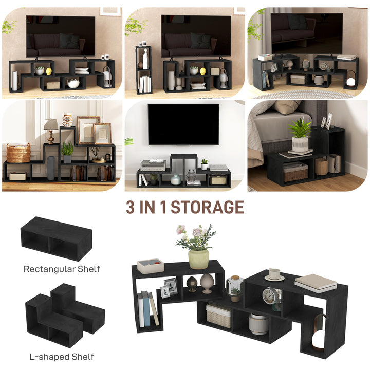 TV Stand for TVs up to 75 Inches, Free Combination TV Unit with Storage Shelves, Extendable Entertainment Centre for Living Room, Black Wood Grain