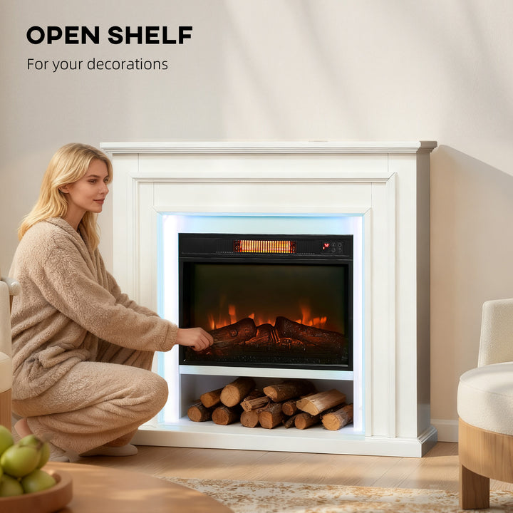 MCL Electric Fireplace with Surround, LED Lights, 38" 1800W Inset Electric Fire and Mantel Reach up to 30 m² with Realistic Flame Effect & 3 Brightness, Remote & Timer for Living Room, White