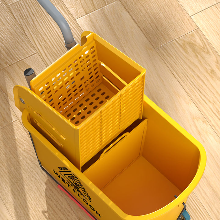 Mop Bucket with Wringer Set on Wheels for Floor Cleaning, 20 Litre Side Press Wringer with Handle and Mop, Yellow