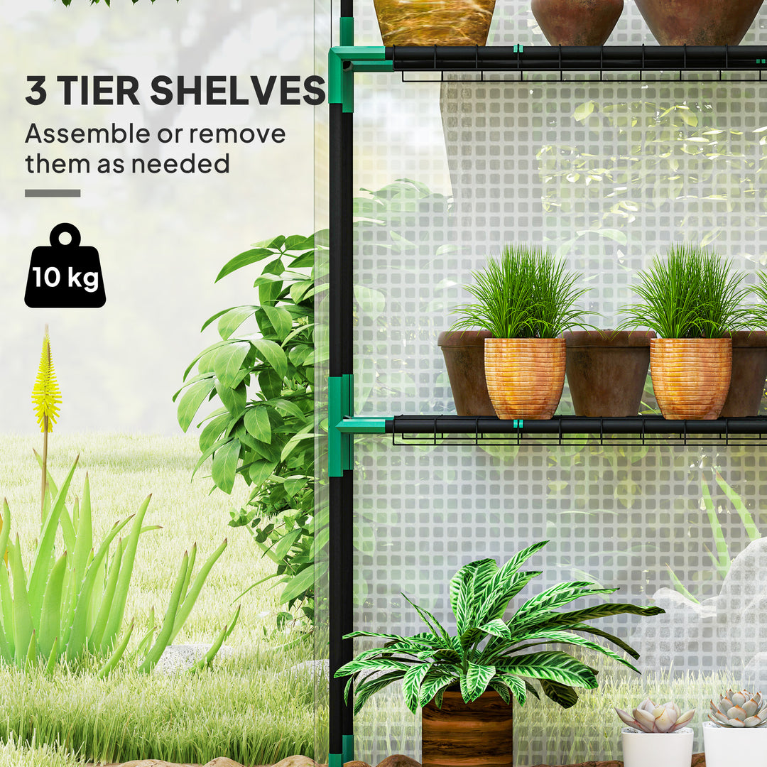 143 x 74cm Walk-In Greenhouse, with Shelves - White