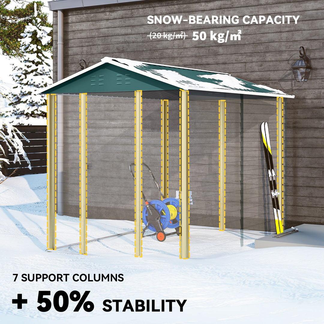9x 6FT Metal Outdoor Garden Shed, Galvanised Tool Storage Shed w/ Sloped Roof, Lockable Door for Patio Lawn, Green