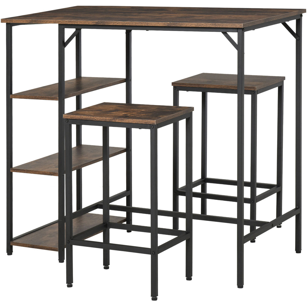 MCL Industrial Bar Height Dining Table Set With 2 Stools & Side Shelf, 3 Pieces Coffee Table for Dining Room, Kitchen, Dinette