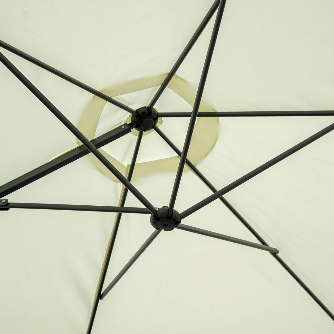 Outsunny Cantilever Garden Parasol with 360° Rotation, Offset Roma Patio Umbrella, Sun Shade Canopy with Cross Base, Beige