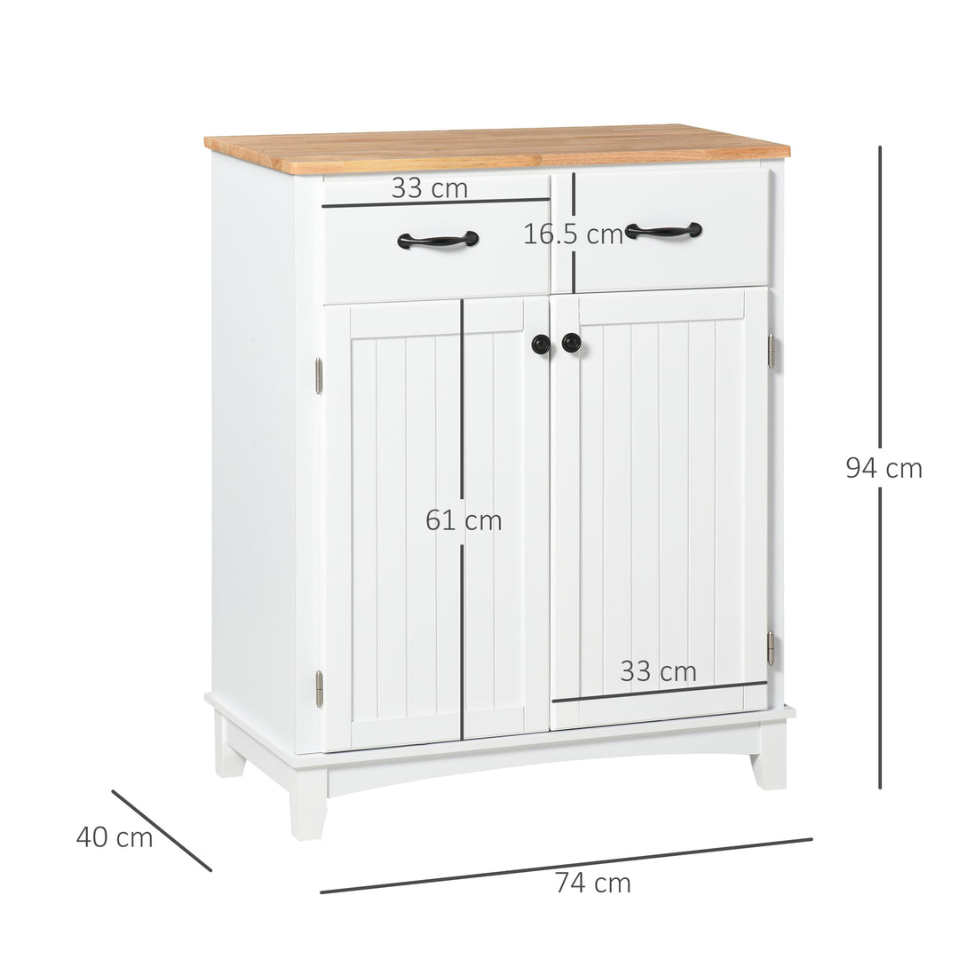 Modern Kitchen Cupboard, Wooden Storage Cabinet, Tableware Organizer with 2 Drawers for Living & Dining Room, White