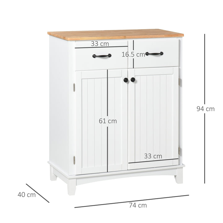 Modern Kitchen Cupboard, Wooden Storage Cabinet, Tableware Organizer with 2 Drawers for Living & Dining Room, White
